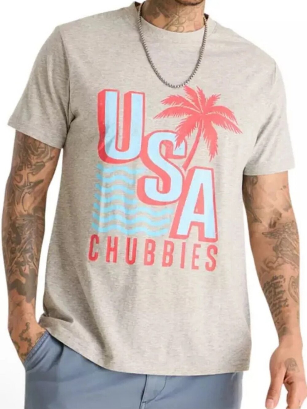 chubbies Grey Short-Sleeve USA Graphic Tee with Red & Light Blue Print - Picture 4 of 4